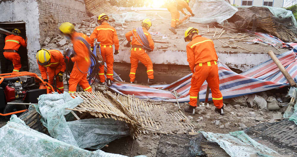 The aftermath of an earthquake after a building did not use earthquake appliance straps