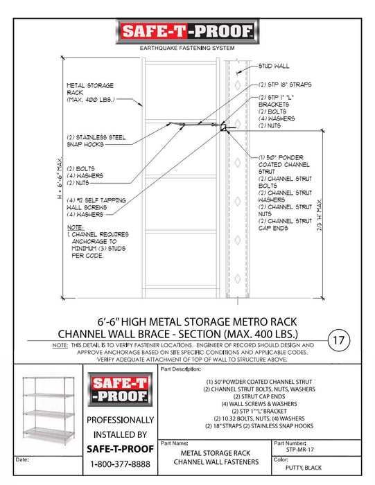 Storage Rack Fastening Kit RC (Wall Anchorage - Max 400 Lbs.)
