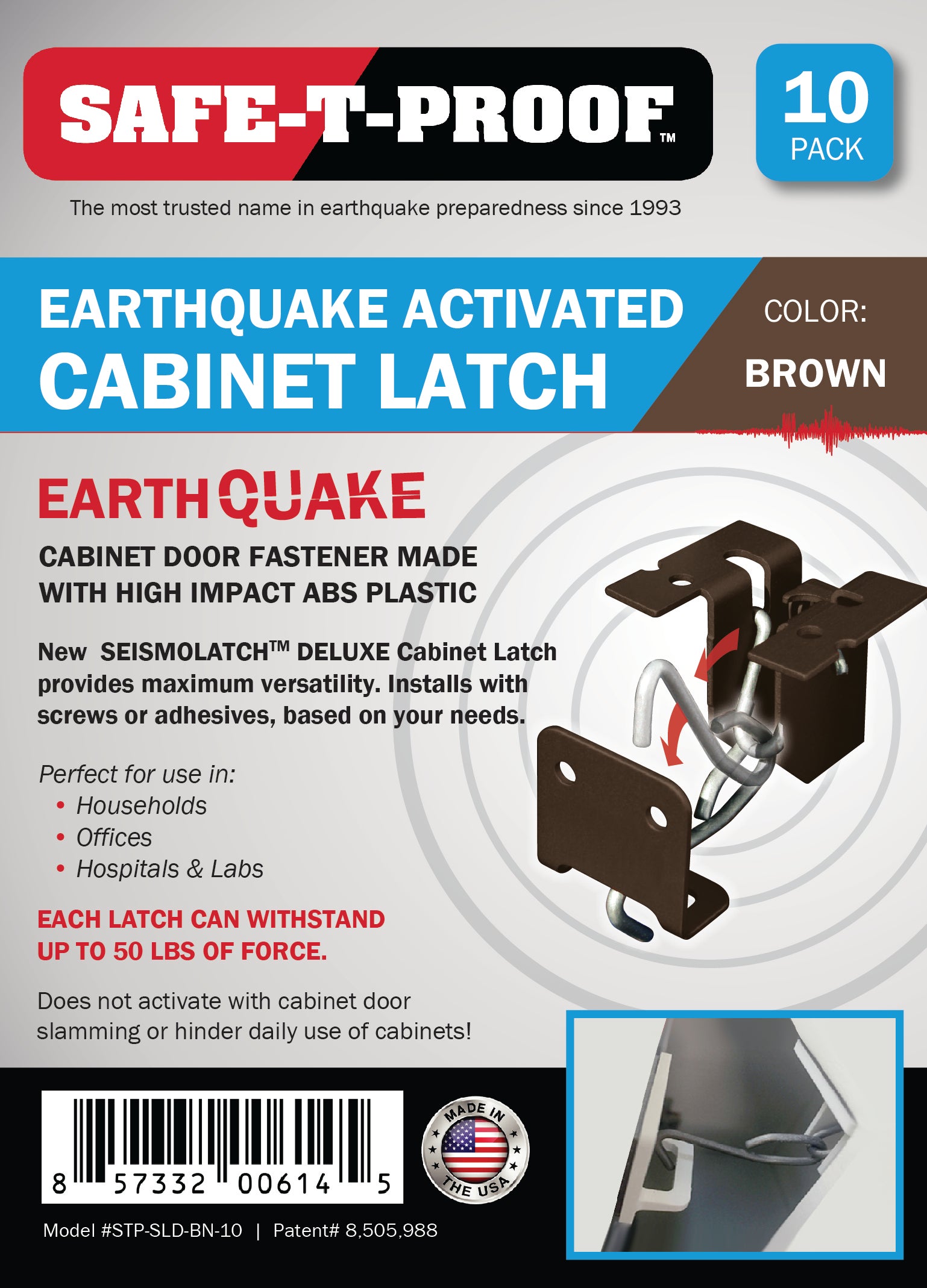 SeismoLatch Deluxe: Automatic Cabinet Door Earthquake Latches