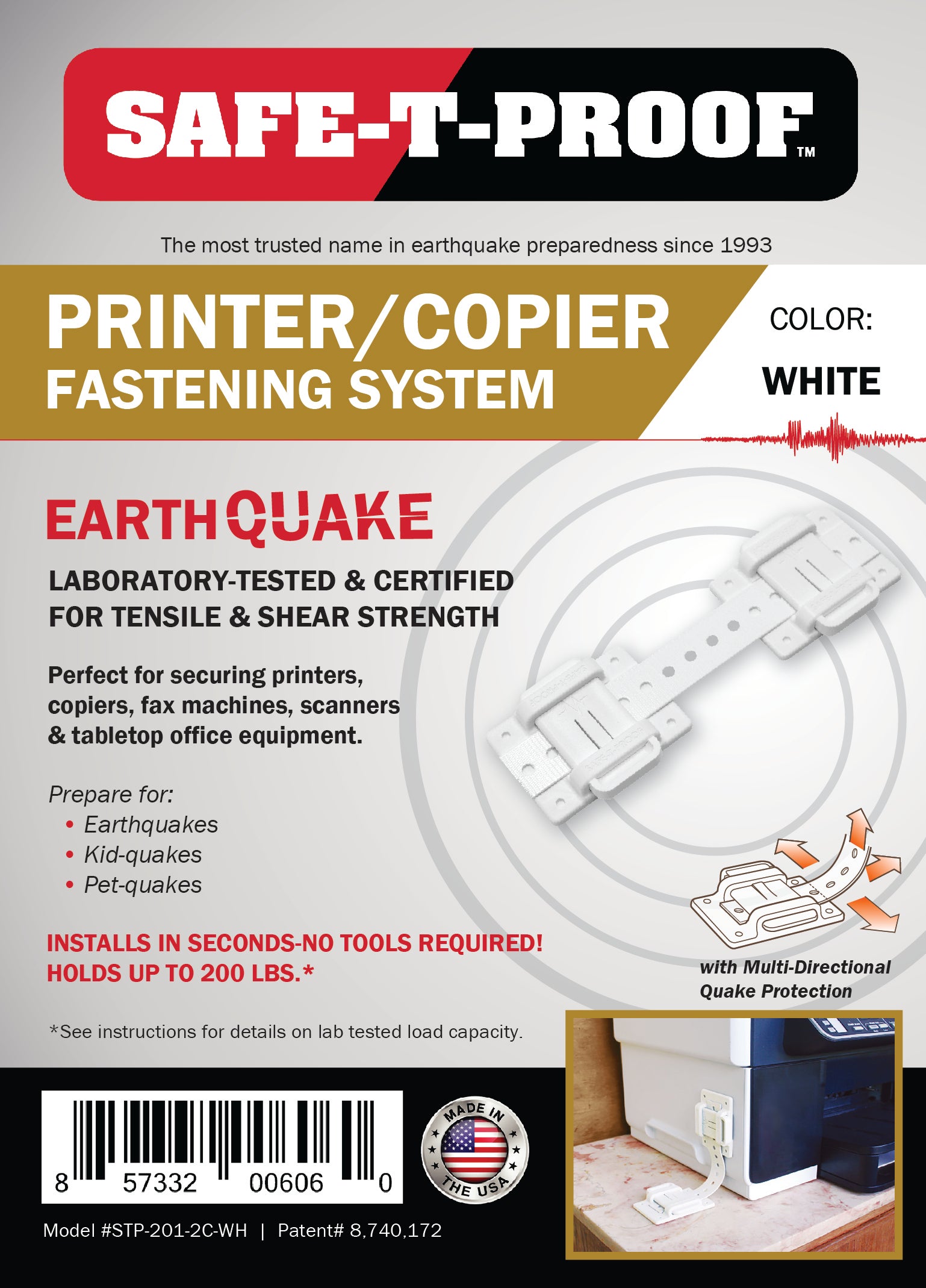 Printer/Copier Fastening System (Tabletop Anchorage - Max 200 Lbs.)