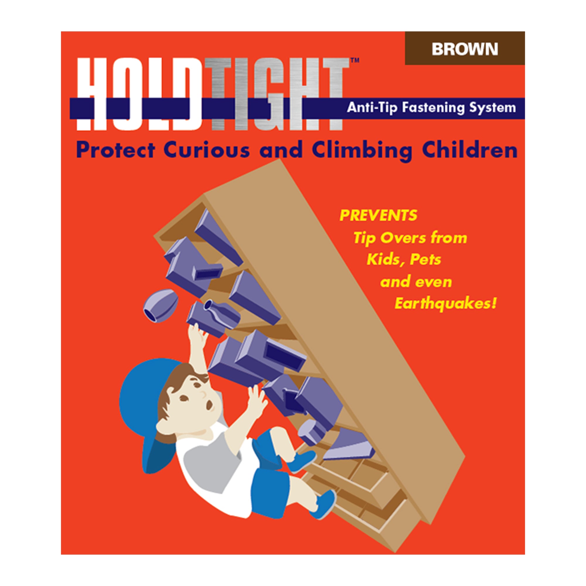 Hold Tight, Furniture, Bookcase, File Cabinet, Anti-Tip Earthquake Fastener, Family Preparedness, Safety, Emergency Security, brown, stp-ht-201-01-bn